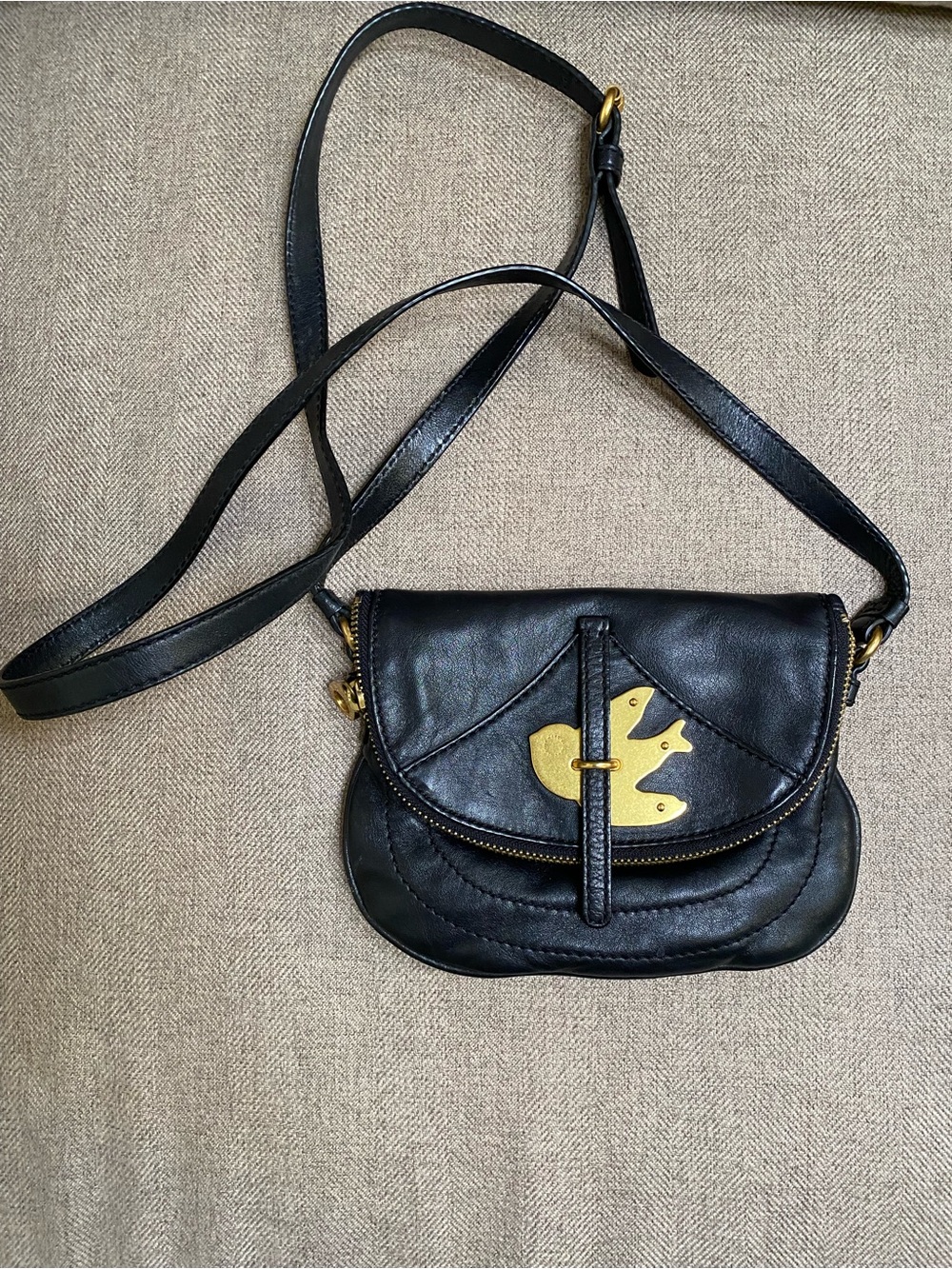 Black Leather Crossbody Bag with Gold Accent